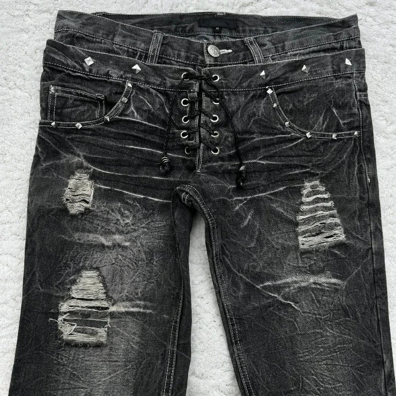Distressed Lace Denim back view — Oryn Laeth