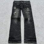 Distressed Lace Denim — Oryn Laeth | Black distressed lace jeans for women