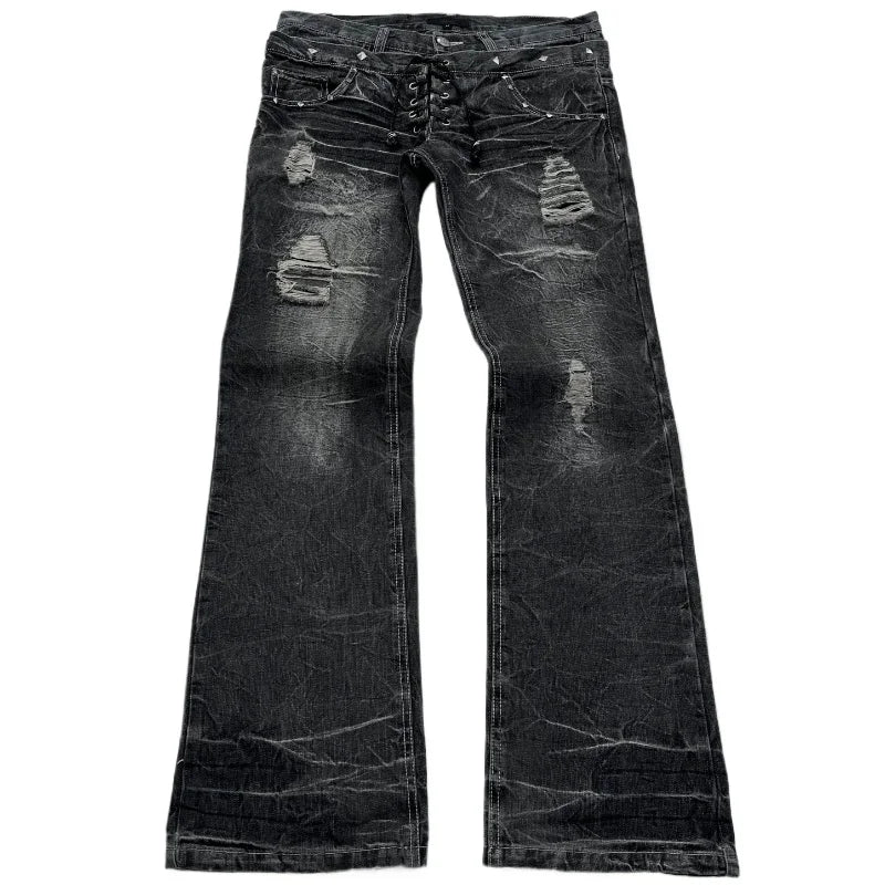 Distressed Lace Denim side view — Oryn Laeth
